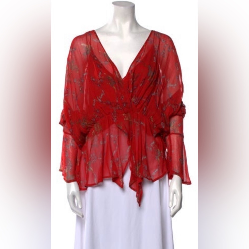 Iro Linette Floral Print Bell Sleeve Chiffon Blouse Top, Long Sleeve Size 8